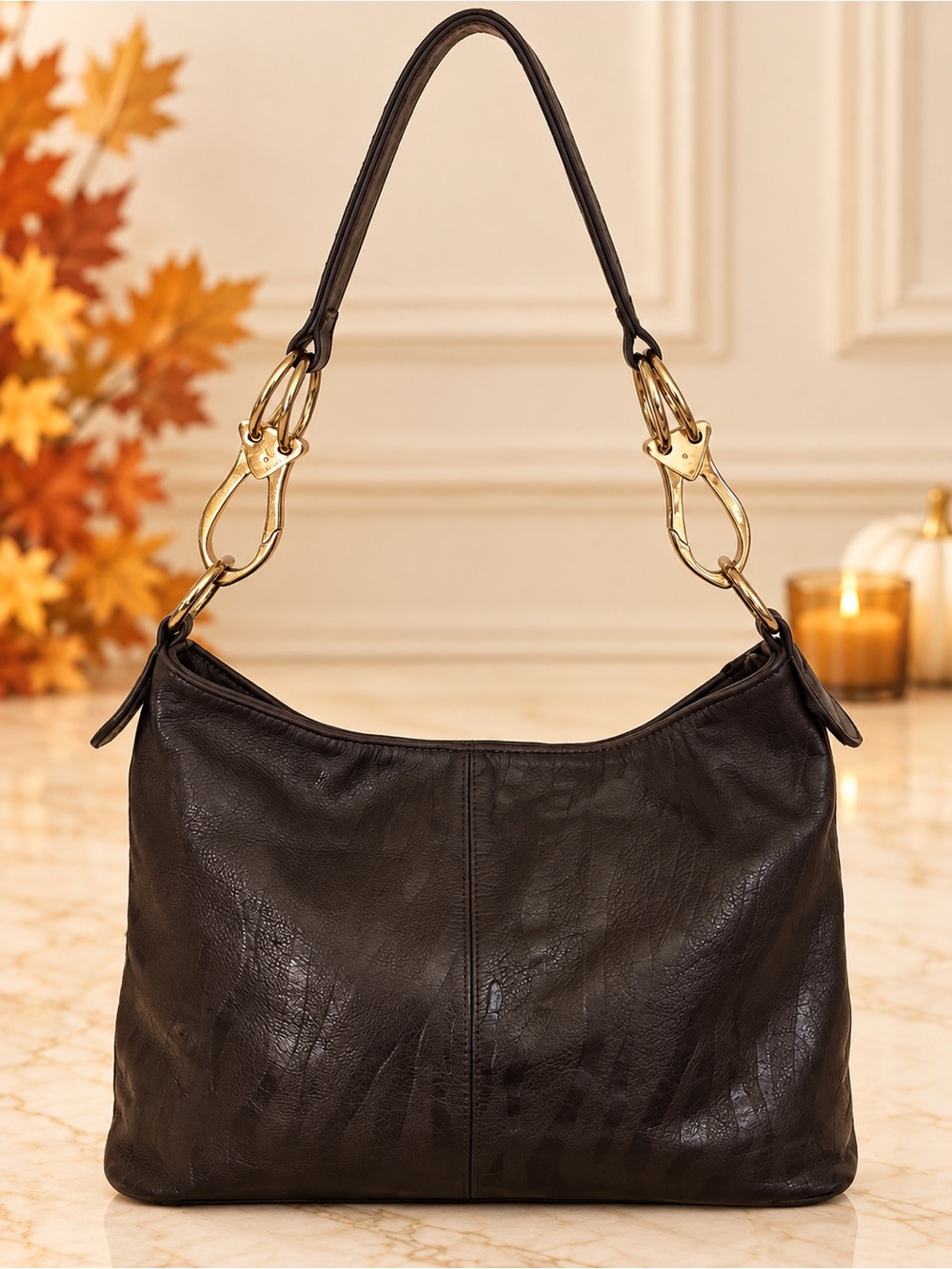 Andre Oliver Dark Brown Leather Hobo Shoulder Bag Gold Hardware